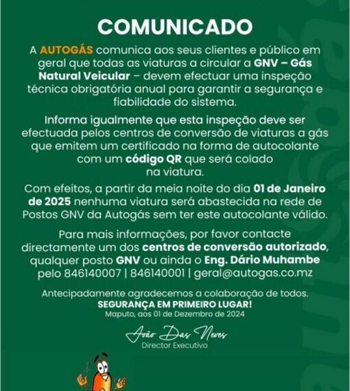 Autogás Anuncia Inspecção Técnica Obrigatória Para Viaturas a Gás Natural Veicular