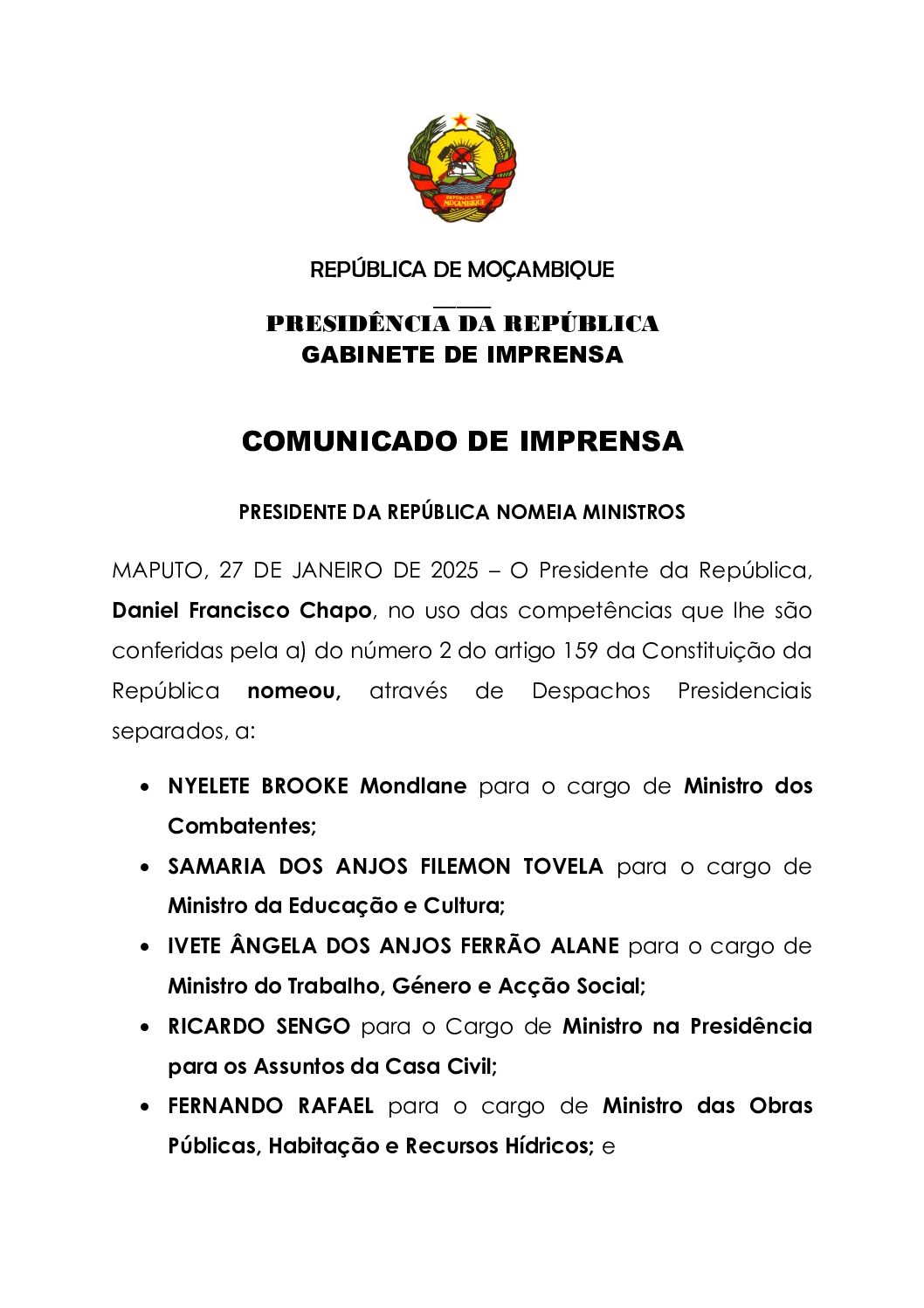 Os Retalhos do Governo de Daniel Chapo