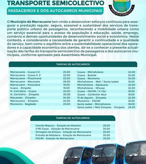 Município de Marracuene Anuncia Novos Preços Para Transportes de Passageiros