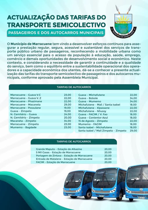 Município de Marracuene Anuncia Novos Preços Para Transportes de Passageiros